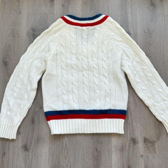 Lacoste Izod vintage jumper sweater white red blue M cable knit - Picture 8 of 9